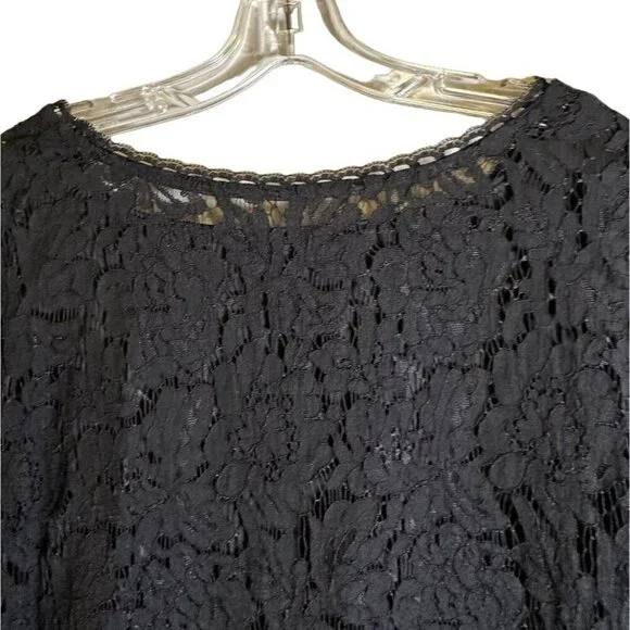 Isaac Mizrahi Live! Black Women's Shell with Lace Overlay Size 1X - Picture 7 of 9